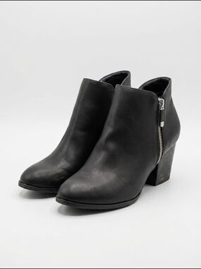 Style & Co. Black Leather Side-Zip Ankle Booties